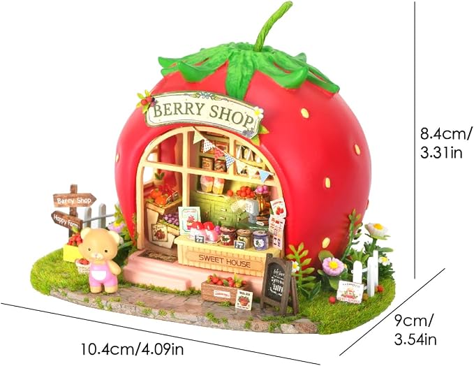 DIY Miniature Fruit Scene Dollhouse Kit, 1:72 Scale Handmade Craft Model Bear Berry Shop, Creative 3D Wooden Puzzle Building Set for Adults, Compact Home Decor Gift
