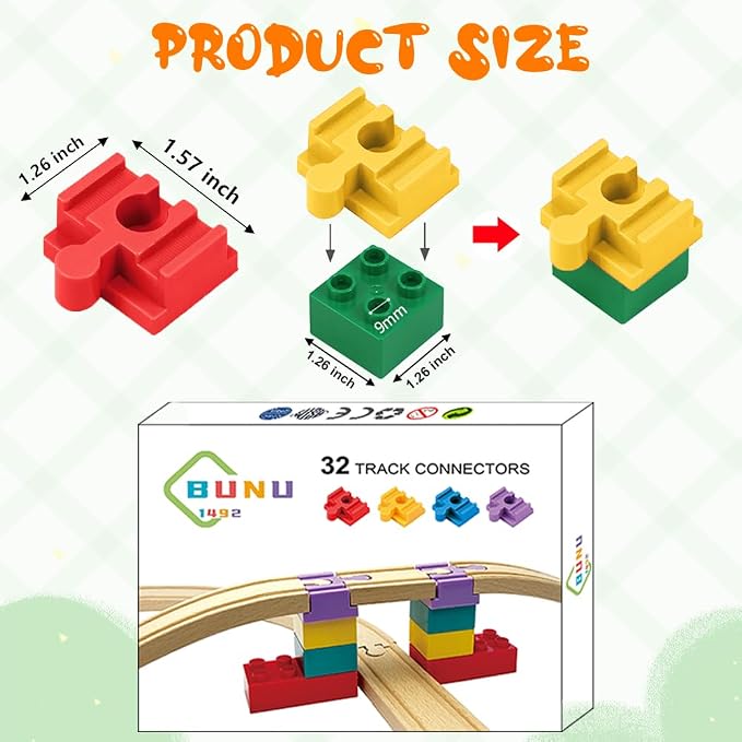 Wooden Train Track Accessories, 32 pcs Wooden Track Connector, Compatible with All Major Brands Train Track, Christmas Birthday Gift for Boys Girls, Train Toys Expansion Pack for Kids Ages 3+
