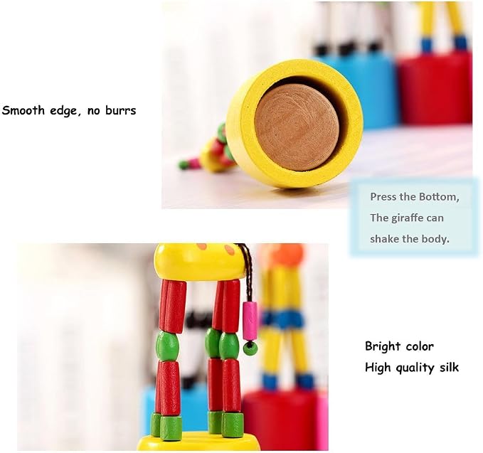 Finger Puppets, Wooden Cute Colorful Cartoon Puppets, Swing Dancing Body Collapsing Desktop Toys,Party Favors,Easter Basket Stuffers for Kids Toddlers (5 Giraffes)