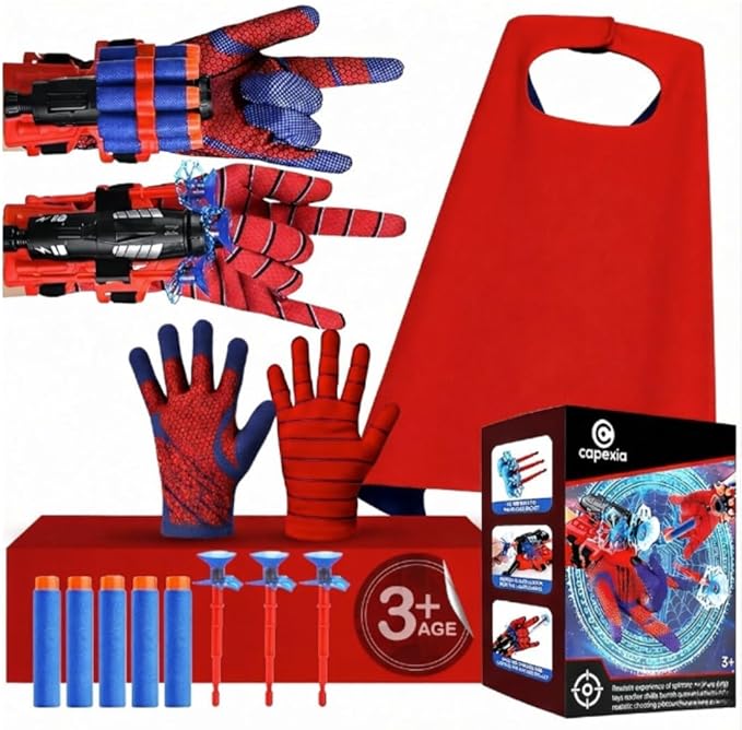 Superhero Toy Set – Includes 2 Shooters, 2 Gloves, and 1 Cape – Ideal for Indoor and Outdoor Costume Role-Playing & Imaginative Play