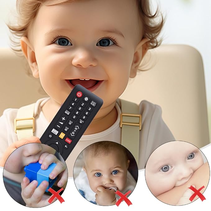 TV Remote Teether for 3-12-18 Months Babies Remote Shape Toddlers Chew Toys Baby Teething Toys Food Grade Silicone Teether for for Boys and Girls Sensory Toy