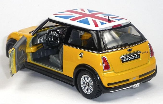 KiNSMART Mini Cooper S 5inch 1:28 Scale Die Cast Metal Model Toy Cars Yellow with British Flag