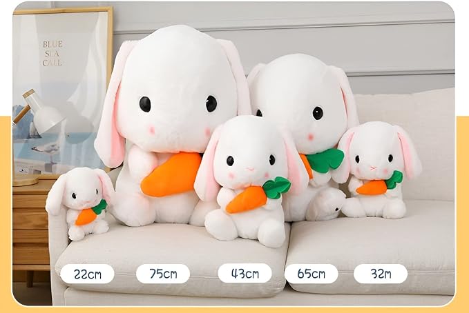 HOUPU Soft Toy - Sitting Lop Eared Rabbit, Easter White Rabbit Stuffed Bunny Animal with Carrot Soft Lovely Realistic Long-Eared Standing Pink Plush Toys (White-Four Leaf,16.9in/43cm)