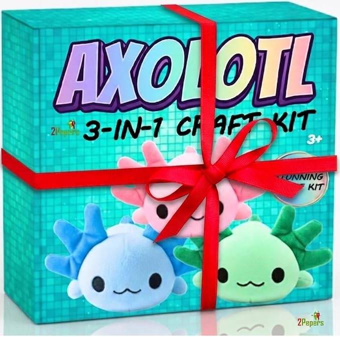3-in-1 DIY Axolotl Plush Toys Arts and Crafts Kit for Kids, No Sew Axolotl Pillow Stuffed Animal Craft Set, Squishy Plushie STEM Sensory Toy & Birthday Gift for Girls & Boys Age 3 4 5 6 7 8 9 Year Old