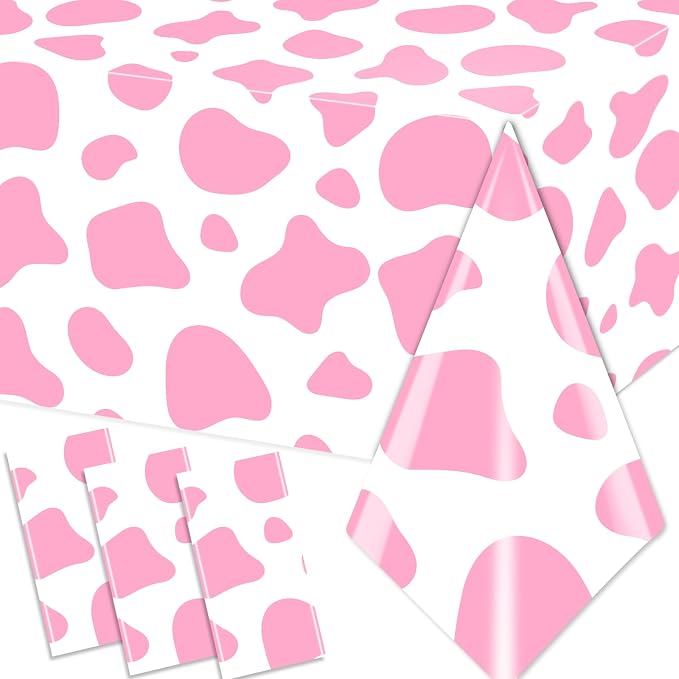 Cow Print Tablecloth,Highland Cow Party Decorations 3PCS Plastic Pink Cow Print Table Cloths Disposable Cow Tablecloth for Farm Theme Birthday Party Decoration