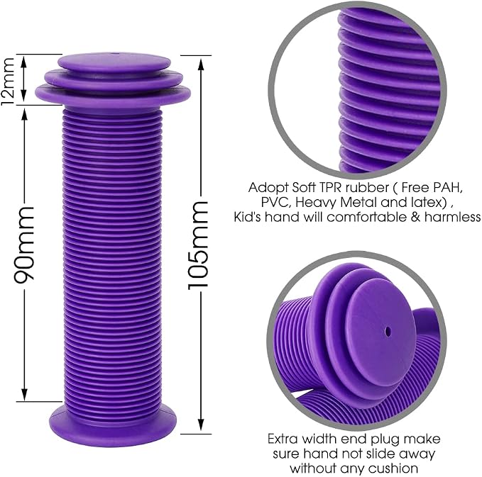 Kids Bike Grips - 105mm Bicycle Handlebar Grips With Mushroom Pattern for Bikes, Balance Bikes, and Kick Scooters
