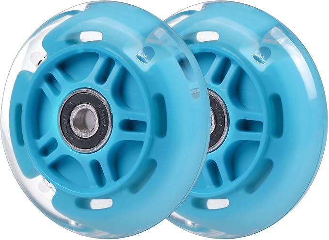 2-Pack Rear 80mm Colorful Flashing 3-Wheeled Kid Scooter Replacement Wheels for Kid Push Kick Scooter (Blue)