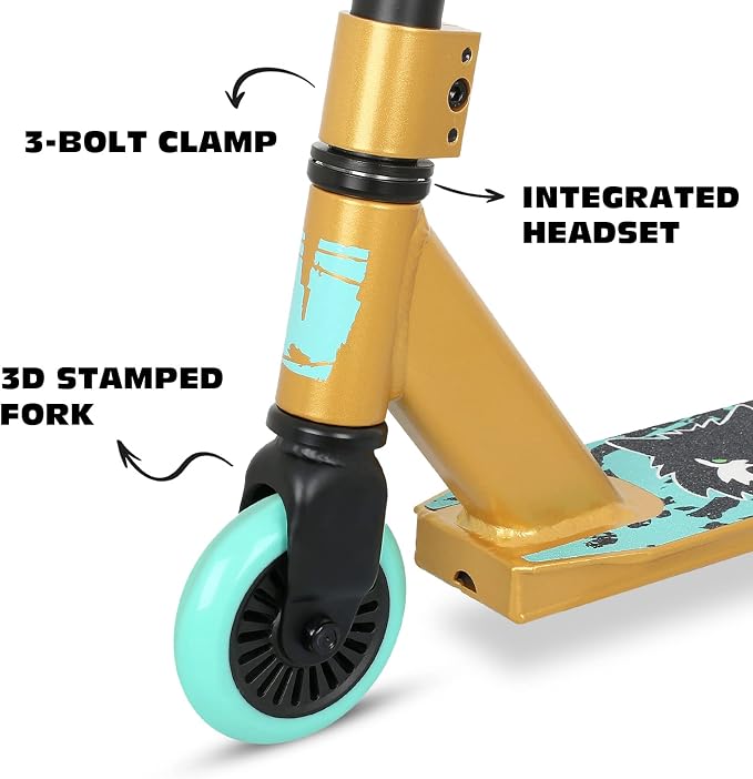 Pro Scooter - Trick Scooters | Entry Level Stunt Scooter for Kids Ages 6-12 Years and Up, Lightweight Complete BMX Freestyle Scooter for Beginners (2022 Black Gold)