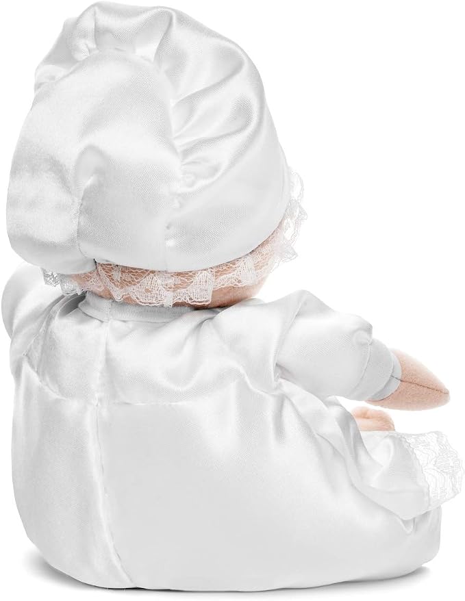 Genius Baby Toys Baptism Gift Baby Doll, Christening Doll in White Satin Dress, 12", Soft Plush, Gift-Ready Packaging, Catholic Baby Toy, Nontoxic, Baby Girls & Boys