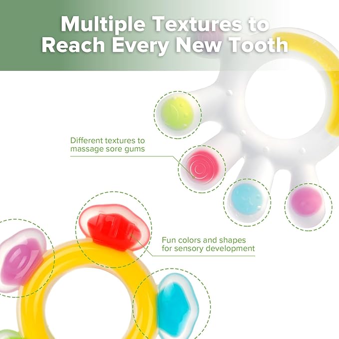 Haakaa Silicone Teether Combo, Baby Freezer Teething Toys for Sore Gums, Easy-Grip Sensory Teethers for 3M+ Babies, Palm & Ferris Wheel Shapes, BPA Free, 2 Pack