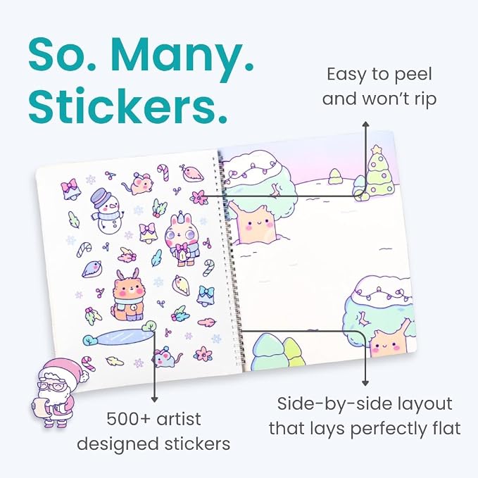 Winter Wonderland 500+ Kids Sticker Book by Cupkin Fun Toddler Travel Activity Coloring and Sticker Book, Road Trip Essentials, 12 Coloring Pages 12 Side by Side Scenes for Ages 2–8 Years