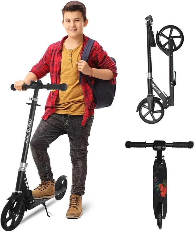 Nattork Scooter for Kids 6+, Teens and Adults- Adjustable Height Folding Kick Scooter with Large Sturdy Wheels for a Smooth Ride, Lightweight, Anti-Shock Suspension for Boys and Girls