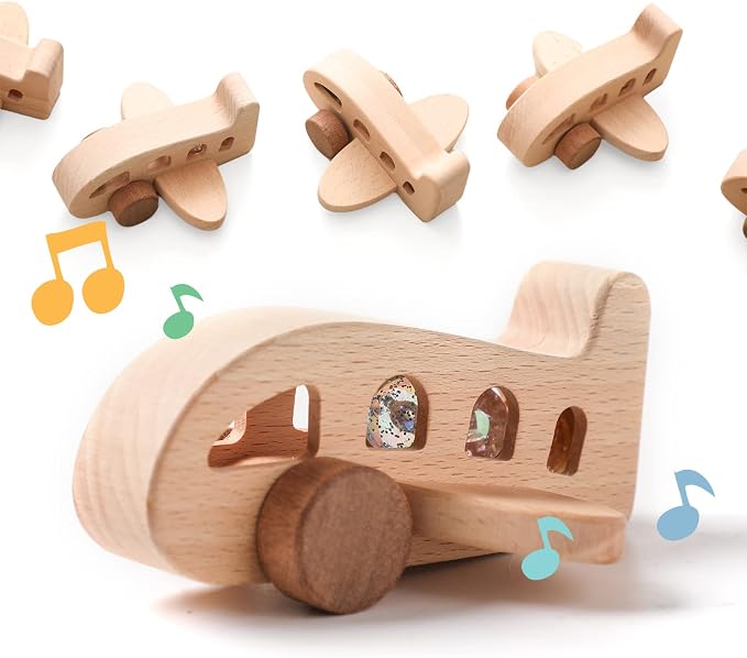 ibwaae Wooden Airplane Toys, Air Transport Vehicles Play Set, Wooden Pull Games, Learning Gift Montessori Toy for Baby Toddler Boys Girls