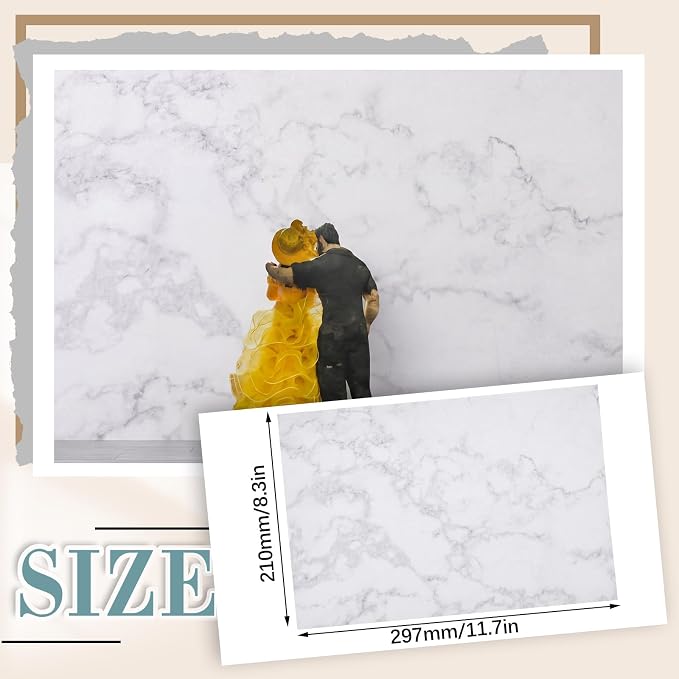 Flutesan 12 Pcs Miniature Dollhouse Wallpaper and Flooring Peel and Stick Mini DIY Self Adhesive Dollhouse Accessories 8.27 x 11.69 Inch (Marble Pattern Style)