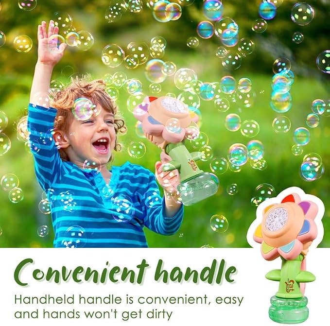 Sunflower Bubble Machine for Kids Automatic Flower Bubble Toy with Colorful Lighting for Toddlers Handheld 20000+Bubbles 3 Modes Fun Swing Dance Bubble Maker Blower Blaster Outdoor Toys Maize