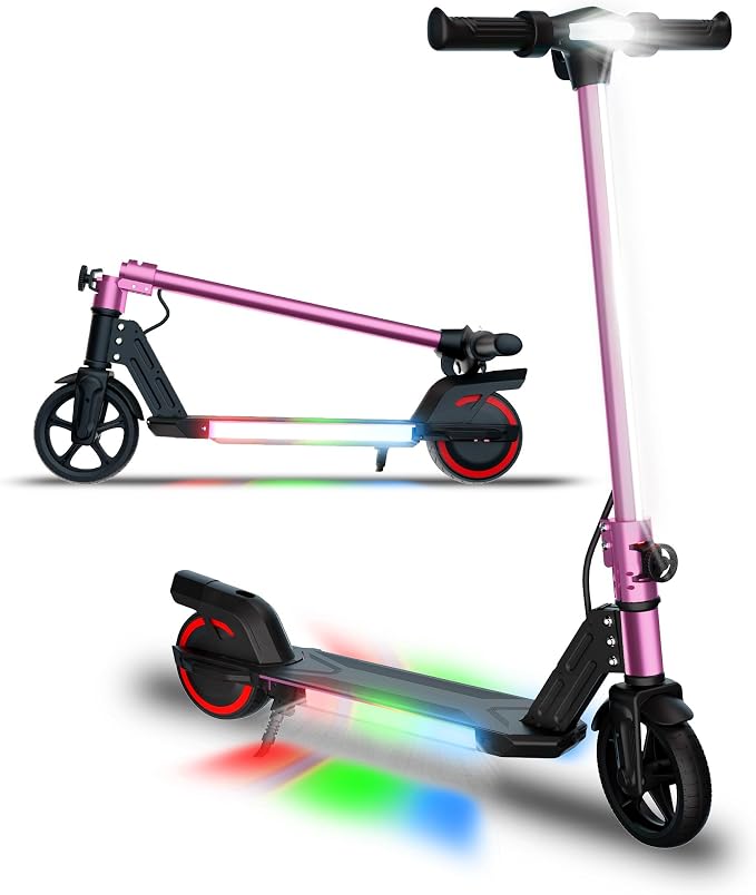 Foldable Electric Scooter for Kids, with Bright Front LED Lights,Shining Pedal, LED Display, Dual Brakes 200W Motor Kids Electric Scooter, UL2272 Certified