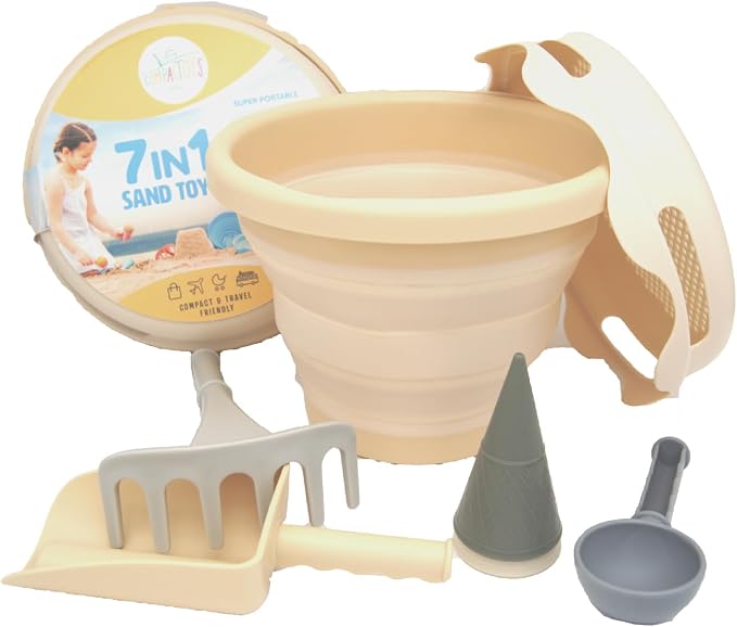7-in-1 Compact Beach Toy Set – Space-Saving Sand Toy Play Kit for Kids-Beige