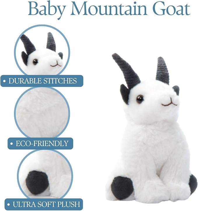The Petting Zoo Mountain Goat Stuffed Animal Plushie, Gifts for Kids, Wild Onez Babiez Wildlife Animals, Goat Plush Toy, 6 inches