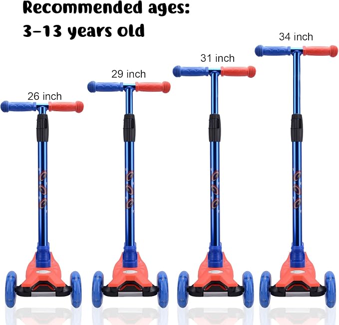 3 Wheel Scooter for Kids Ages 6-12,Kids Scooter with Light Up Wheels, Sturdy Deck Design, and 4 Height Adjustable Suitable for Kid Ages 3-12