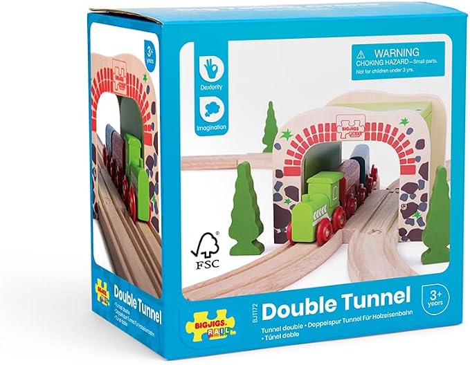Bigjigs Rail Double Tunnel - Other Major Wooden Rail Brands are Compatible