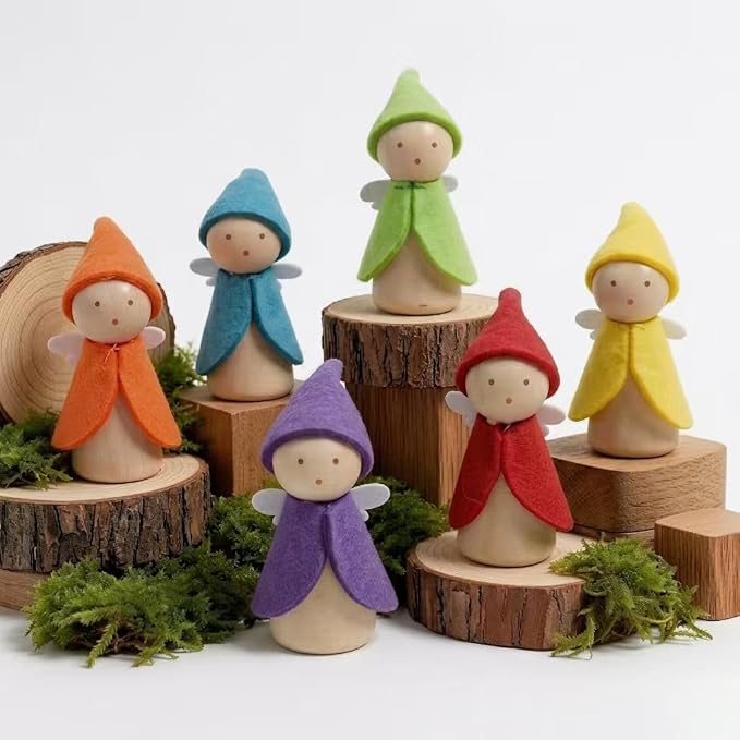 6 Pcs Wooden Elf Figures, Miniature Dollhouse Accessories for Kids Ages 3+, Cute Wood Gnome Peg Dolls for Small Fairy Garden Decor | Non-toxic paint | 3 inches tall | Safe for toddlers 3+ | Perfect for dollhouse & fairy garden | Sensory play | Birthday...