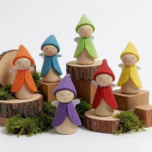 6 Pcs Wooden Elf Figures, Miniature Dollhouse Accessories for Kids Ages 3+, Cute Wood Gnome Peg Dolls for Small Fairy Garden Decor | Non-toxic paint | 3 inches tall | Safe for toddlers 3+ | Perfect for dollhouse & fairy garden | Sensory play | Birthday...