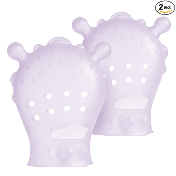 Olababy Clear Sense Silicone Mouthing Mitten (2PK) – Perfect for mouthing and Teething Babies, Adjustable Strap, BPA and Plastic-Free, 0-6 Months, Baby Essentials & Shower Gift (Lilac)
