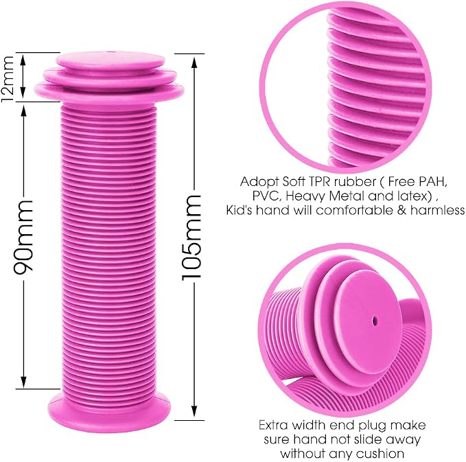 Kids Bike Grips - 105mm Bicycle Handlebar Grips With Mushroom Pattern for Bikes, Balance Bikes, and Kick Scooters