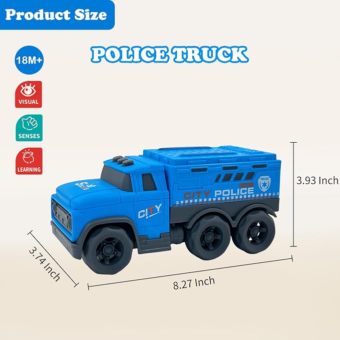 Aigitoy Toddler Car Toys for 1-3 Year Old, Blue Police Truck, BPA Free, Phthalates Free, PVC, Recycled Plastic, Construction Truck, Kids Outdoor Toys, Christmas Birthday Gifts for Boys Girls