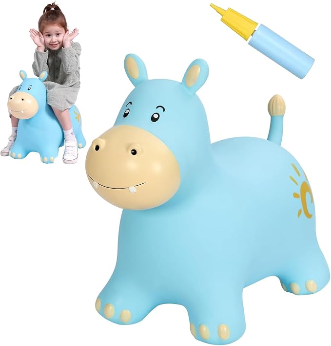 INPANY Bouncy Horse, Hippo Hopper Toys, Toddlers Bouncing Animals Toys, Inflatable Hopping Horse Buddies, Kid Ride on Rubber Bouncer, Indoor Outdoor Birthday Gifts Toy for 2 3 4 Year Old Girls Boys