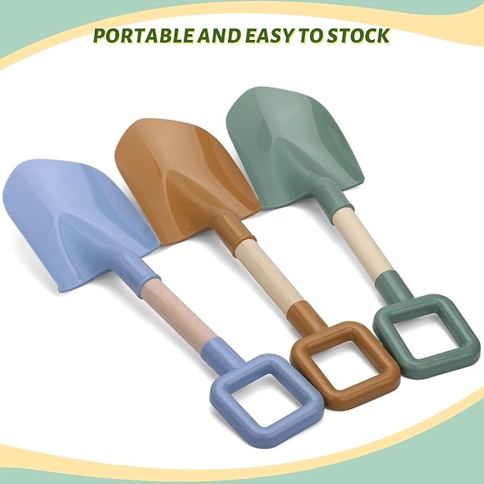 Wood Handle Beach Shovel Snow Toy for Kids Digging, Sand Spade Sandbox Toy for Kids 4-12, Safe Plastic Garden Backyard Planting Tools Sturdy Scoop for Boy Girl, Travel Beach Toy Birthday Gift