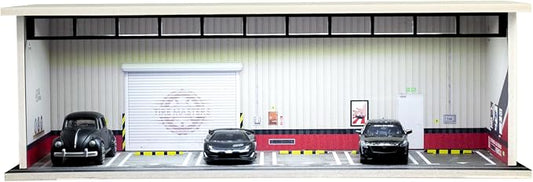 1/64 Scale Display Case Car Garage Moldel, Acrylic Cover Diecast Car Show Case with LED Light 6 Parking Spaces, Hot diecast Wheel Parking Scene (Vehicles Not Included) Red Line