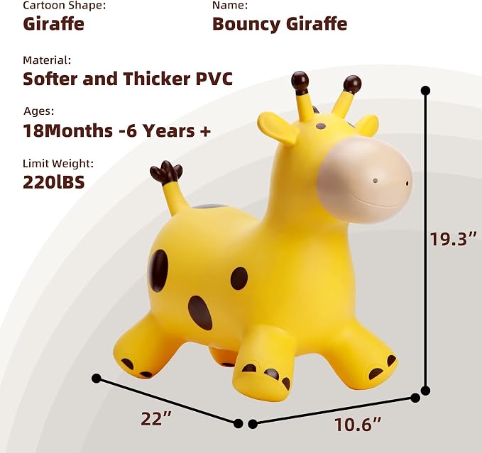 Giraffe Bouncy Animal Hopper for Toddlers, Inflatable Bouncing Hopper Toys, Outdoor Indoor Ride on Horse Bouncer Hopping Toys, Birthday Gifts for Boys Girls 18 Months 2 3 4 5 6 Years Old
