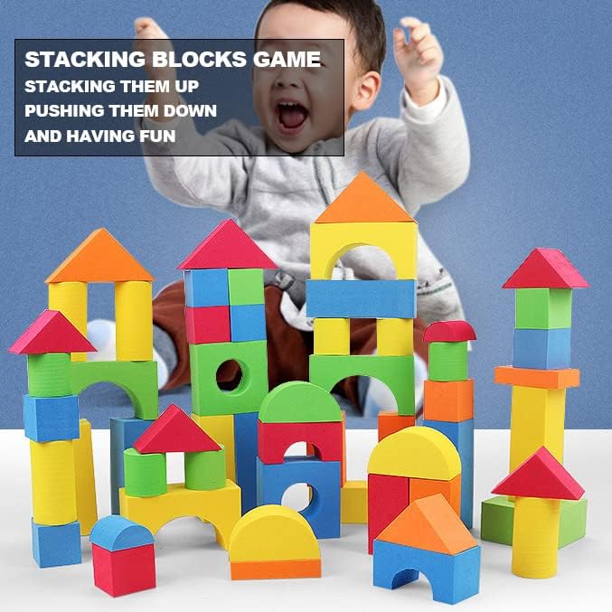 Pairez Toys Foam Building Blocks for Toddlers 2-4, 81 Pieces Soft Stacking Blocks Toy Set, Baby Bath Foam Toys, Sensory and Montosorri Toys for Boys & Girls 18+ Months