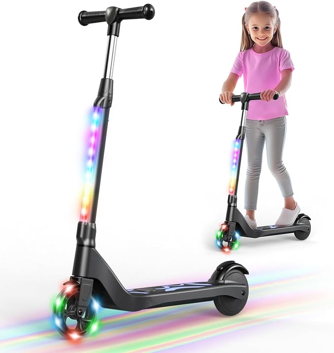 LIEAGLE Electric Scooter for Kids Ages 6-12, LED Light-Up Deck, Kids Scooters with 3 Adjustment Levels Handlebar to 36 Inches High,5.3" Wheel UL Certificated Kick Scooter