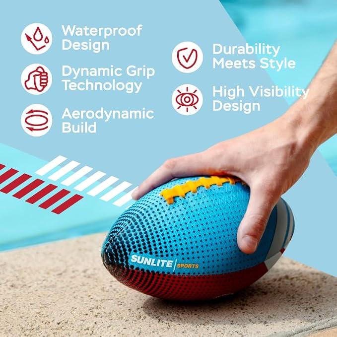 Sunlite Sports Waterproof Football for Lawn Backyard Pool Beach Lake Park Water Toy, Outdoor Play, for Kids Children Teens Adults, Family Fun