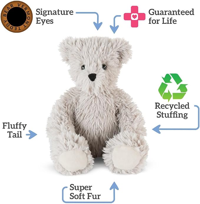 Vermont Teddy Bear Earl Grey Teddy Bear Stuffed Animal | Soft Grey Plush with 100% Recycled Filling, Made in USA | 13 Inch | Super Soft Teddy Bear Collection