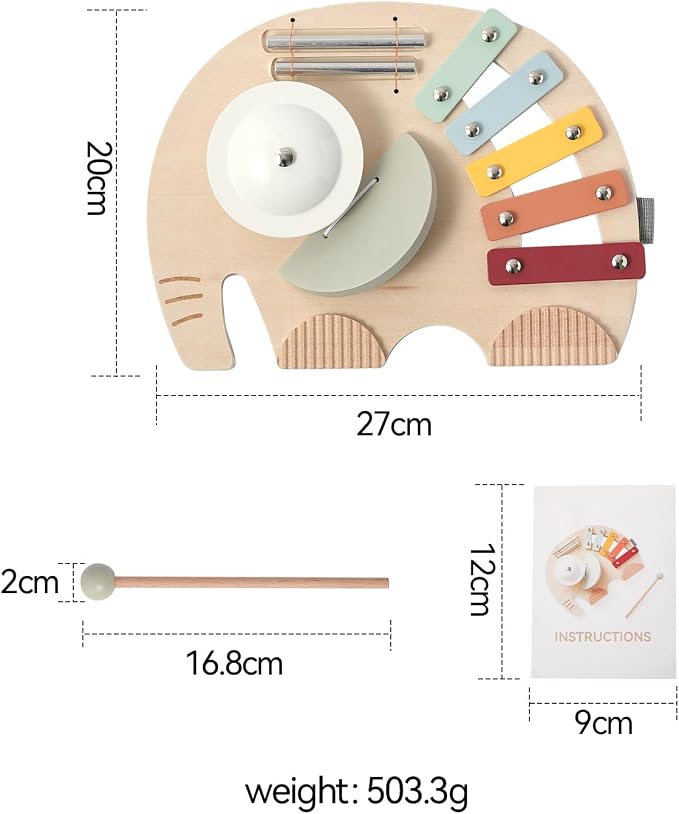 Wooden Elephant Musical Instruments for Toddlers, Baby Xylophone Percussion Instruments Toy for Kids, Montessori Educational Music Toys, Gifts for Girls Boys