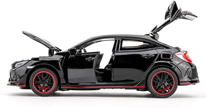 1:32 Scale Civic Type R Model Car，Toy Vehicle with Sound & Light, Pull Back Function & Openable Doors - Premium Diecast Collectible with Realistic Details Black