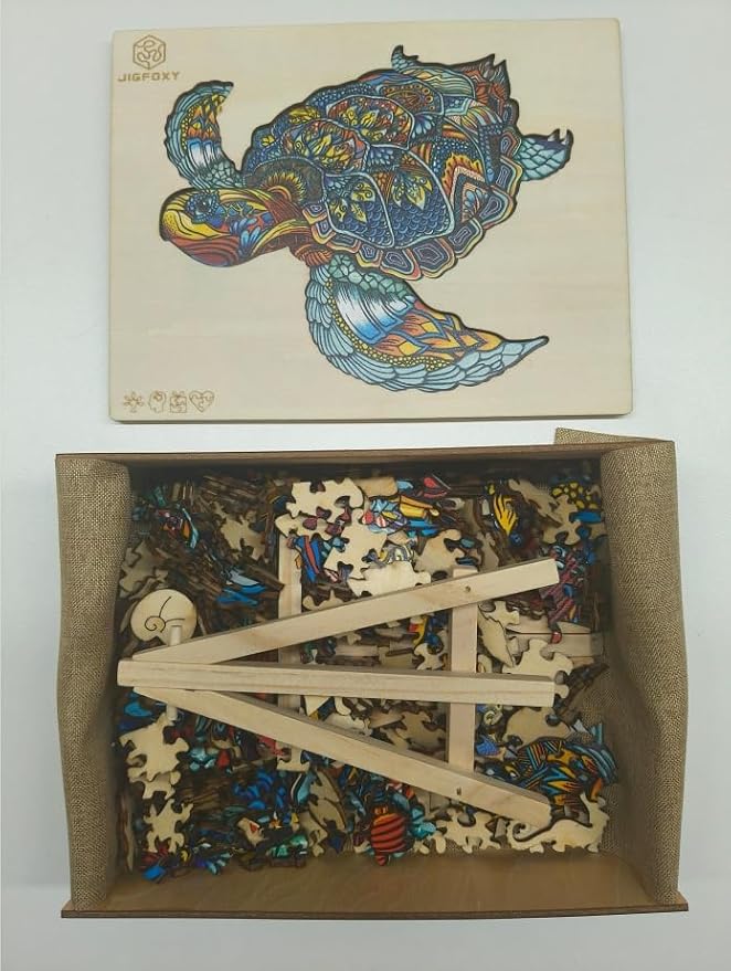 Jigfoxy Wooden Puzzles for Adults, Sea Turtle Wooden Jigsaw Puzzles for Adults Kids, Unique Animal Shape Wood Cut Puzzles, Christmas Thanksgiving Gifts for Family Turtle Lover (S-9.1 * 7.7in-100pcs)