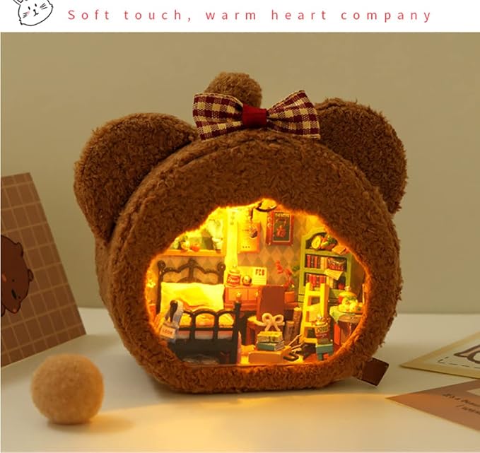 Miniature Dollhouse Kit DIY Wooden Dolls House,Tiny House kit with Furniture, Great Handmade Crafts Gift for Birthday Valentine's Day (Little Bear's Home)