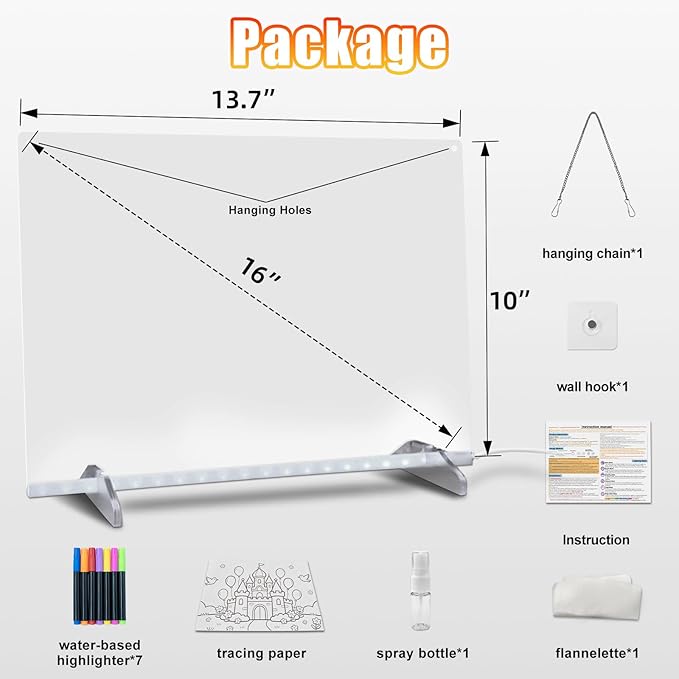 LED Note Board with Colors, 13.7"X10" 6 Modes & 8 Colors Acrylic Dry Erase Boards with Light, Led Drawing Board for Kids with Stand,Birthday Holiday Day Gifts for Girls & Boys Age 3+
