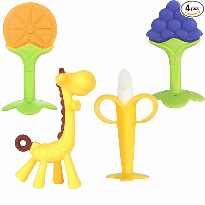 Chuya Teething Toys for Baby, Teethers with Banana Toothbrush Teeth Brushing,BPA-Free,Chew Toy Infants Toddlers Silicone Teether for Babies 0-6-12 Months