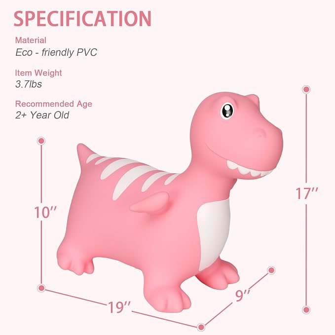 INPANY Bouncy Horse, Dinosaur Hopper Toys for Boys, Gifts Toy for Kid | Eco-Friendly PVC, Low Center Gravity, Cute Cartoon Design, Load 100 Lbs, Learn & Exercise & Active Fun, Gifts for 1-3 Kids