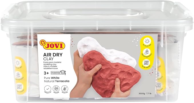 Jovi - Complete Air Dry Clay Set - 5 White and 2 Terracotta 1.1 lb Bars + 20 Sculpting Tools - Plastic Container - Easy to Store and Carry - Pottery Supplies