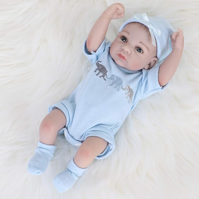 ENADOLL Reborn Baby Boy Doll Realistic Silicone Vinyl Baby 10 inch Lifelike Doll Gift Set for Ages 3+ (10 inch, Open Eyes Blue boy)