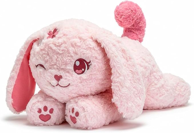 Weighted Stuffed Animal Dog, 18" Weighted Plush Dog 2.6 lbs, Cute Pink Puppy Plush Toy, Soft Kawaii Stuffed Animal for Kids Adults, Bedtime Cuddles & Gifts