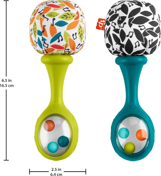 Fisher-Price Newborn Toys Rattle ‘n Rock Maracas, 2 Soft Musical Instruments for Developmental Play Babies Ages 3+ Months, Neutral Colors (Pack of 6)