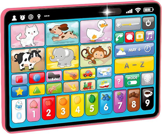 Learning Tablet for Toddlers 1-3 Trilingual Learning Toys with Sounds & Speech Therapy, Montessori Educational Toys for 1 Year Old Boy Girl, Baby Musical Toys 12-18 Months Toddler Toys Age 1-2-3 Gifts