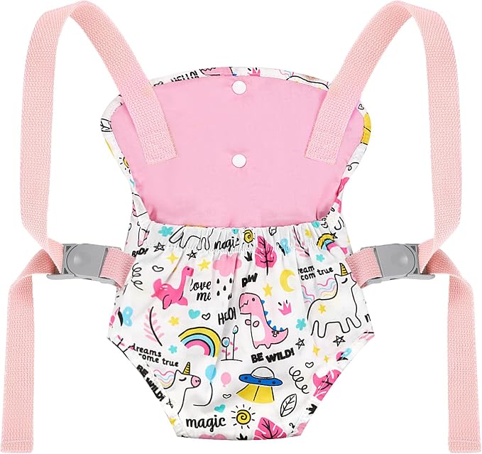 GAGAKU Toy Doll Carrier, Reborn Baby Doll Accessories for Toddlers Kids Aged 3+ Years Old - Pink - Rainbow Amusement Park